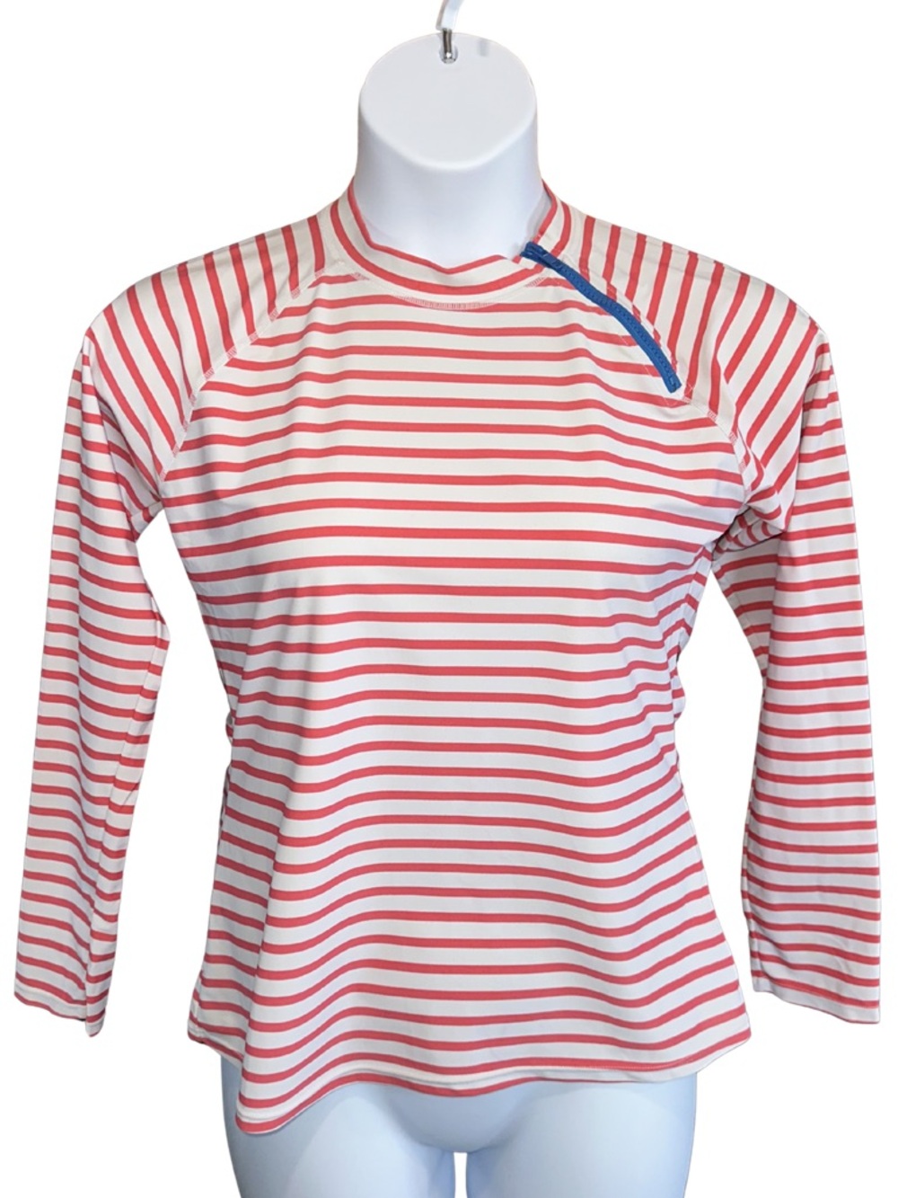 Cabana Life Women’s Large Red/White Striped UPF50+ Long-Sleeve Zipper Rashguard - Picture 2 of 6